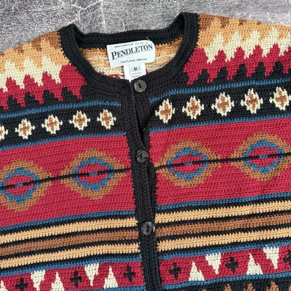Women's Vintage Y2K Pendleton Tribal Aztec Red Button Up Cardigan Sweater Sz M